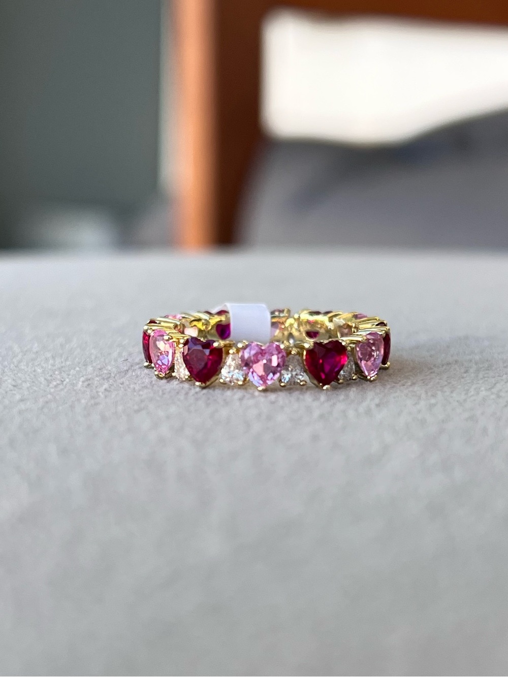 Gold Filled Pink and Ruby Cubic Zirconia Heart Band Ring Size 9